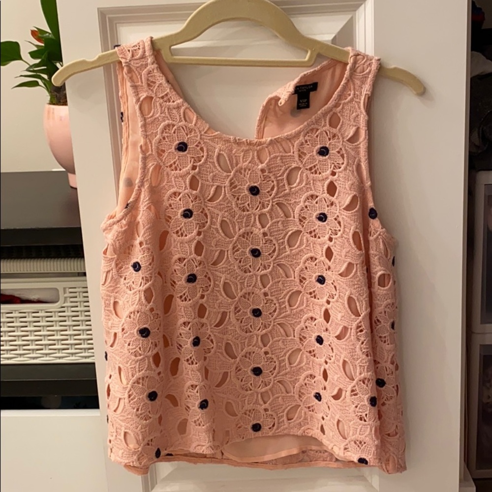 Ann Taylor petite pink and dark blue dots